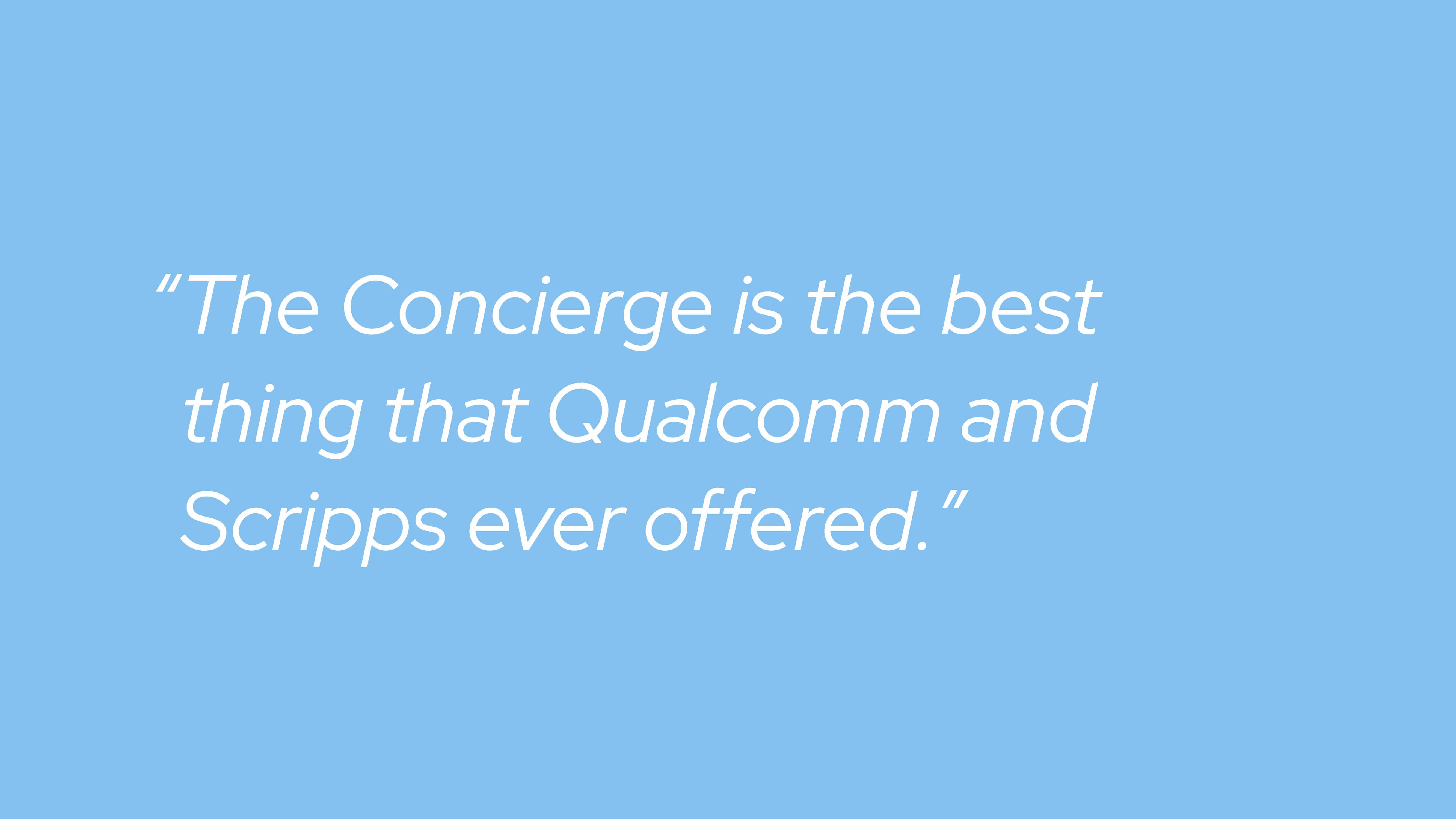 A Qualcomm member testimonial quote on a blue background.