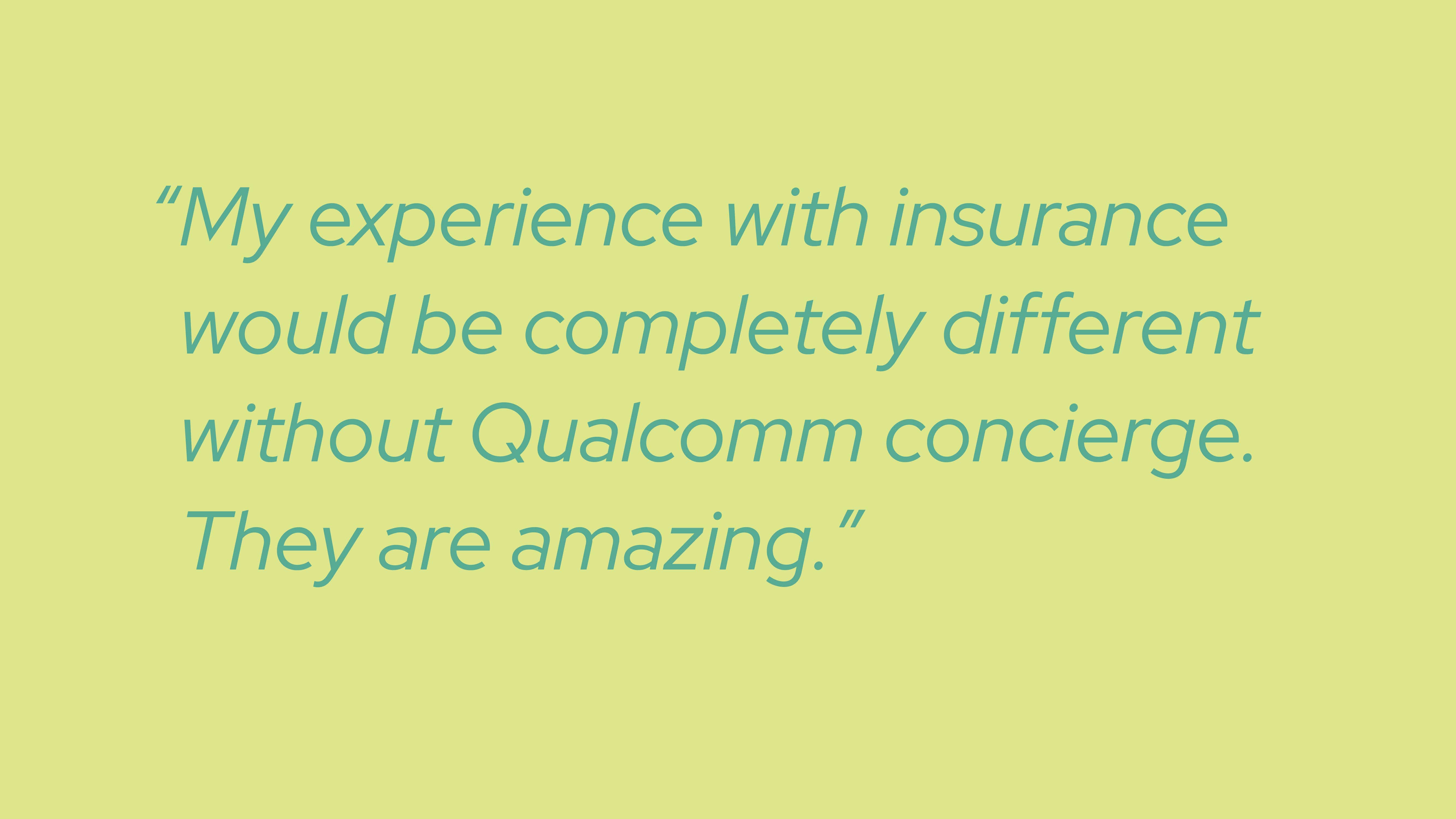 A Qualcomm member testimonial quote on a green background.