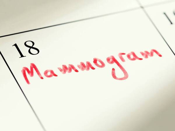A calendar with the word mammogram written on it